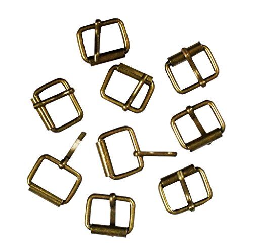 Small metal square belt buckle in antique gold finish.