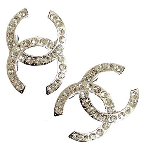 Two elegant silver brooches inlaid with diamante crystals, size approx 30 x 25 mm.