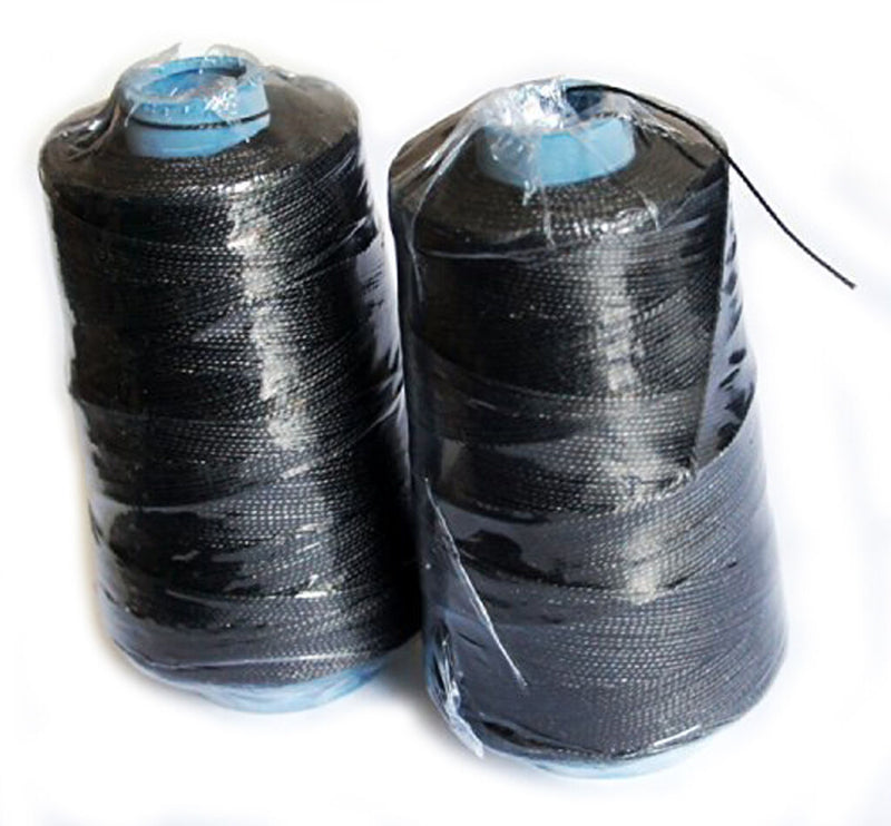 Two spools of heavy duty sewing thread in black.