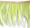 Light green ostrich feather fringe trim displayed on a white background.
