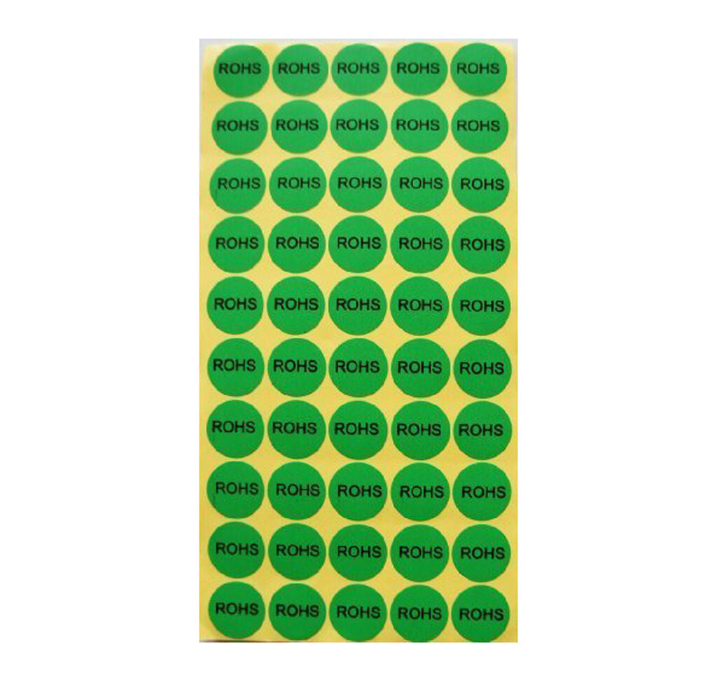 Pack of RoHS round stickers displayed on a white background.