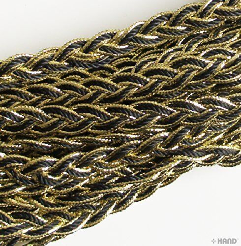 Close-up of black and gold twisted plait trim, 12mm wide.