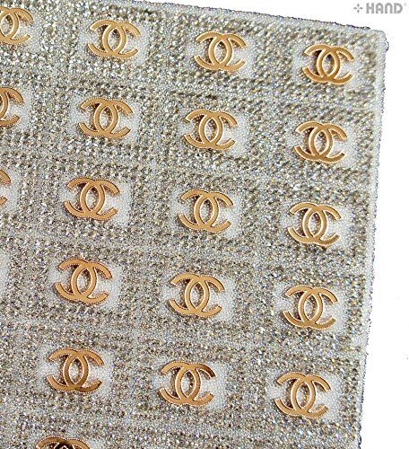 Sheet of assorted iron-on hot fix rhinestones in Chanel Gold
