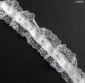 Close-up of decorative white nylon ribbon lace trim.