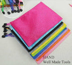 Close-up of a patterned A6 zip file bag