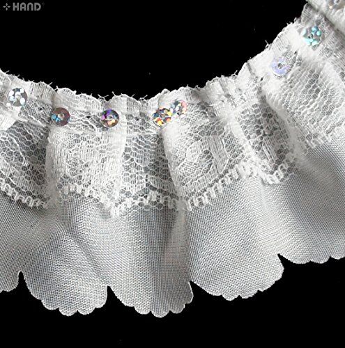 Full roll of 10 metres of white nylon lace trim displayed