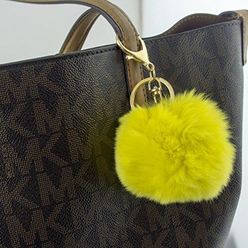 Large Yellow Fluffy Pompom with Lobster Clasp and Keyring Bag Pendant Key Charm