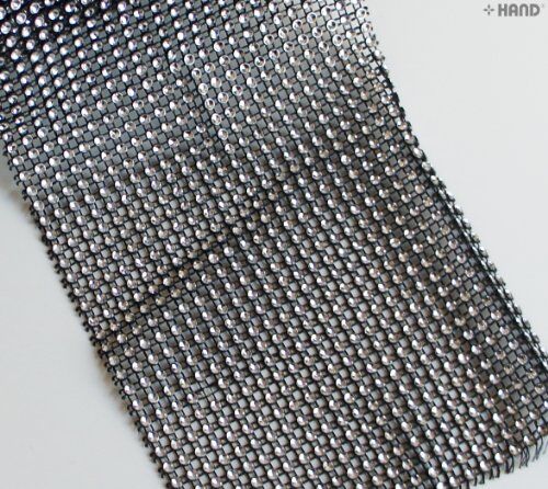 Diamante Look Ribbon Wide Trim 12cm x appx 10m (Black with silver)
