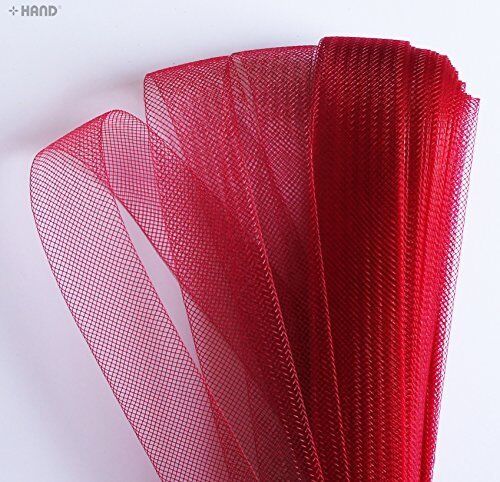 Ruby red nylon crin trim displayed on a white background.