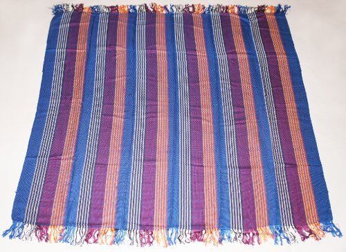 Large shoulder scarf with blue stripes displayed flat