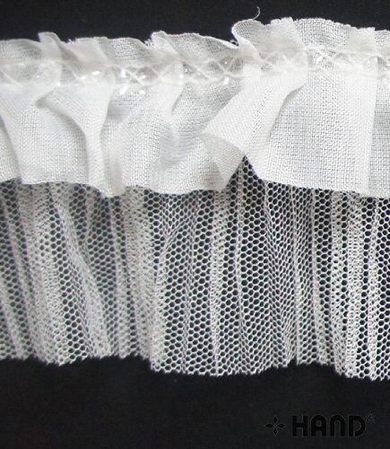 Display of black ruffle net trim in a crafting setting