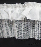 Display of black ruffle net trim in a crafting setting
