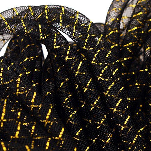Black tubular crin with gold trim on a white background.