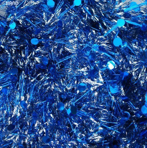 Pack of 10 blue tinsel garlands displayed together