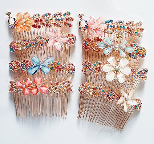 Assorted design of metal hair comb showcasing rhinestone details.