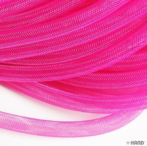 Close-up of 8 mm diameter dark pink tubular crin trim