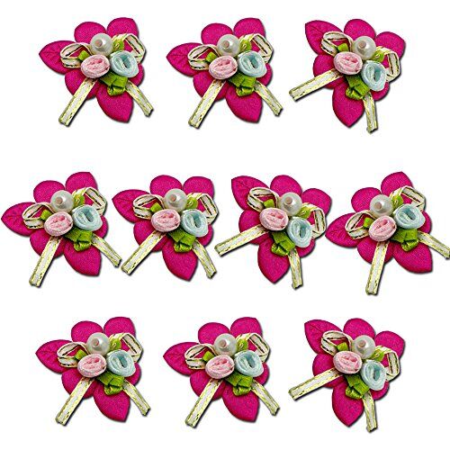 Pack of hot pink fabric ribbon and bead flower trims
