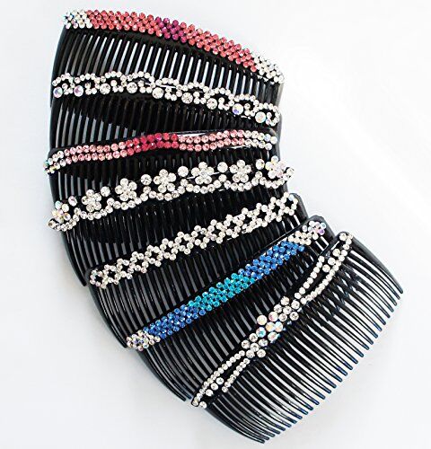Close-up of crystal rhinestones on a large hair slide comb.