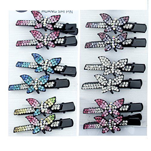 Shiny Butterfly A Crystal Hair Clips Barrettes - Pack of 3 Pairs
