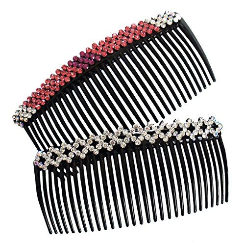 Large plastic hair slide comb with crystal rhinestones design.