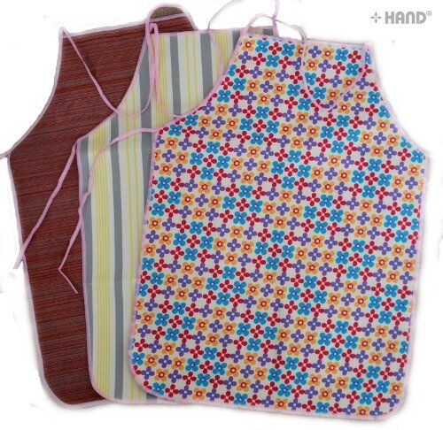 Three waterproof children's craft aprons in vibrant colours.