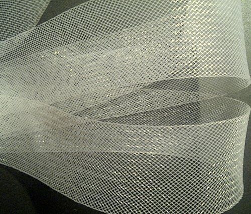 Close-up of white nylon crin trim showing texture and weave.