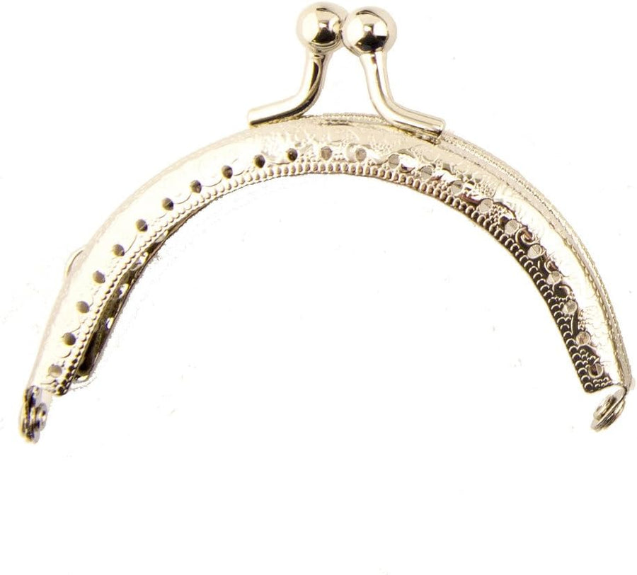 Pf12 Tone Round Purse Frame With Decorative Flower Engravings And Perforations And Kiss Clasp Lock Le