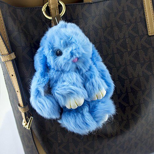 Small Cute Blue Fluffy Bunny Rabbit Keyring Charm Hangbag Charm