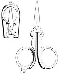 Two pairs of No.666 large folding metal scissors displayed