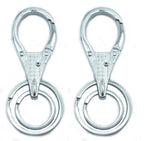 Two solid all metal double key rings displayed together.