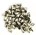 Small plastic metallic silver tone cord fastener ends in a pack.