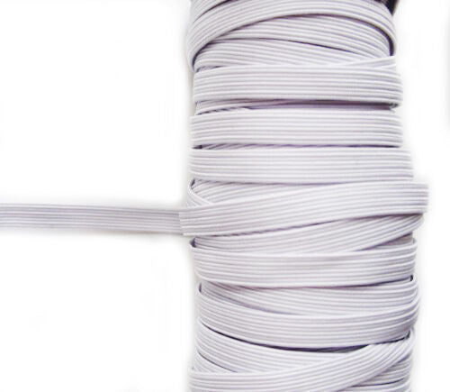 Icy white extra strength flat elastic cord spool, 10mm wide.