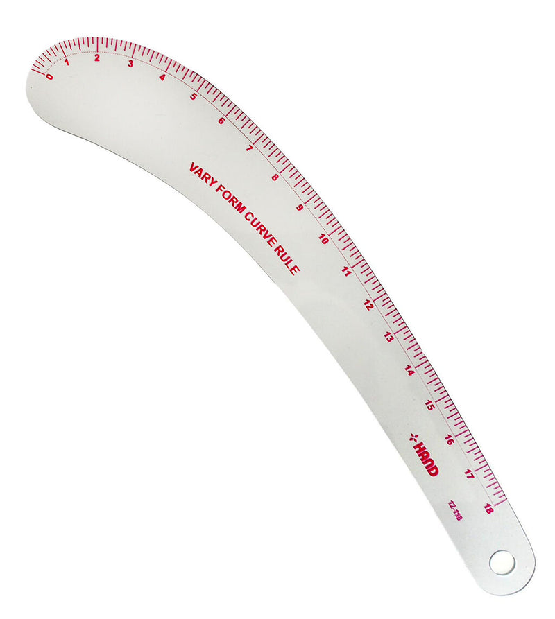 Flexible metric vary form curve ruler displayed on a table
