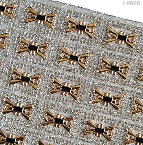 Luxurious Iron-On Hot FIX Embellishments Rhinestones on Sheet - Assorted Designs and Colours (IRONE08 - Gold/Black Bow)