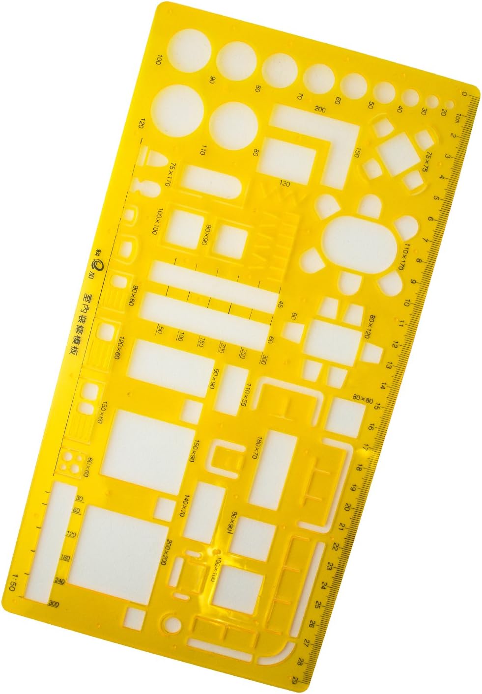 Close-up of the 29cm stencil for floor plan design shapes.