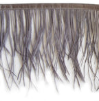 Ostrich feather fringe trim in gun grey, 4 inches wide.