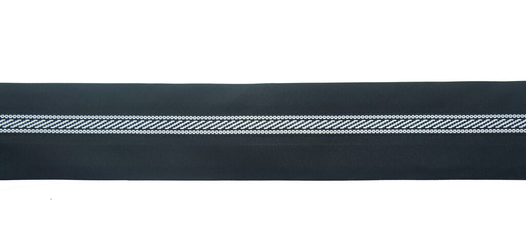Black tailor waist band rolled up for sewing projects.