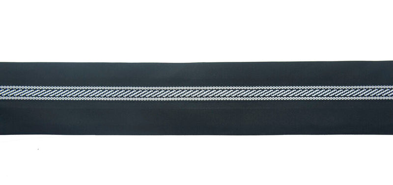 Black tailor waist band rolled up for sewing projects.