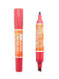 Two red double-sided permanent markers side by side