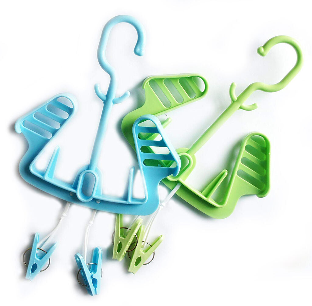 Two lightweight plastic shoe drying rack hangers displayed together.