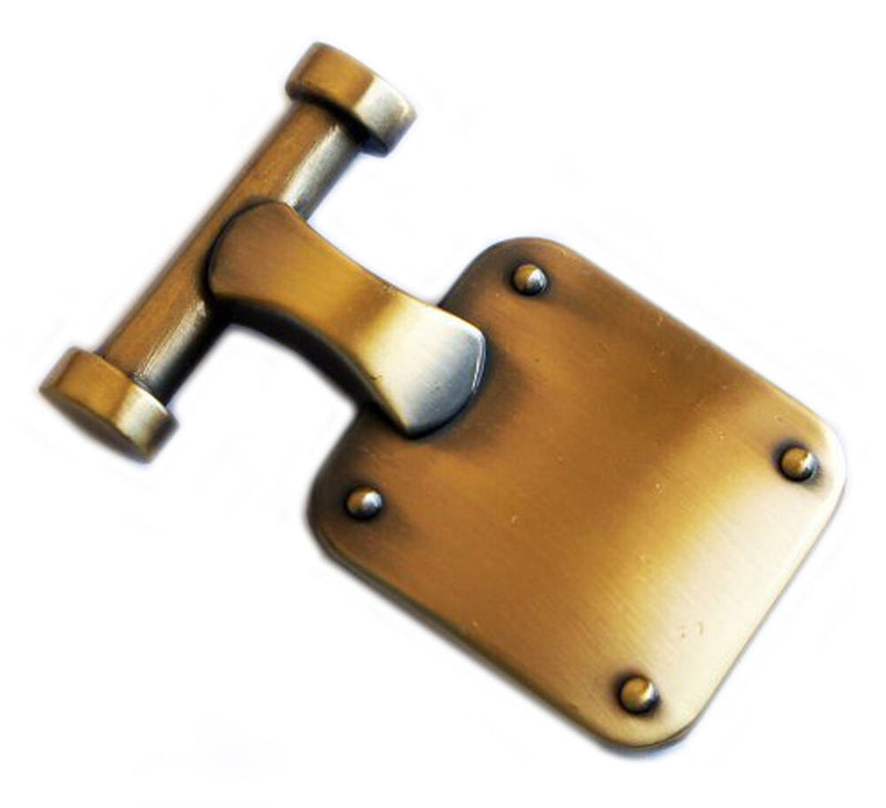 Vintage gold tone metal handbag buckle from different angles