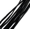 Close-up of black faux leather trim on a white background