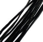 Close-up of black faux leather trim on a white background