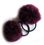 A Pair of Lovely Pom Pom Hair Bands - 2" pom pom (Maroon)