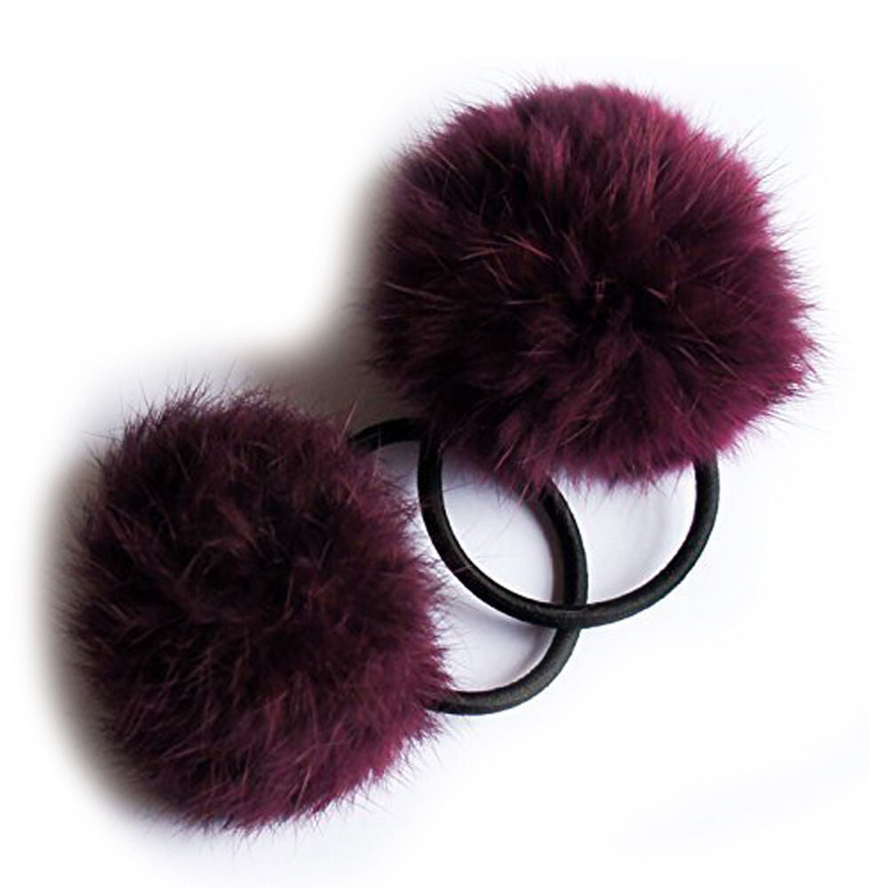 A Pair of Lovely Pom Pom Hair Bands - 2" pom pom (Maroon)
