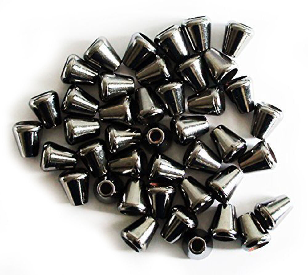 Plastic metallic dark copper tone cord fastener ends in a pack
