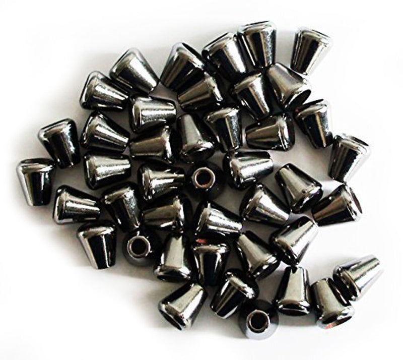 Plastic metallic dark copper tone cord fastener ends in a pack