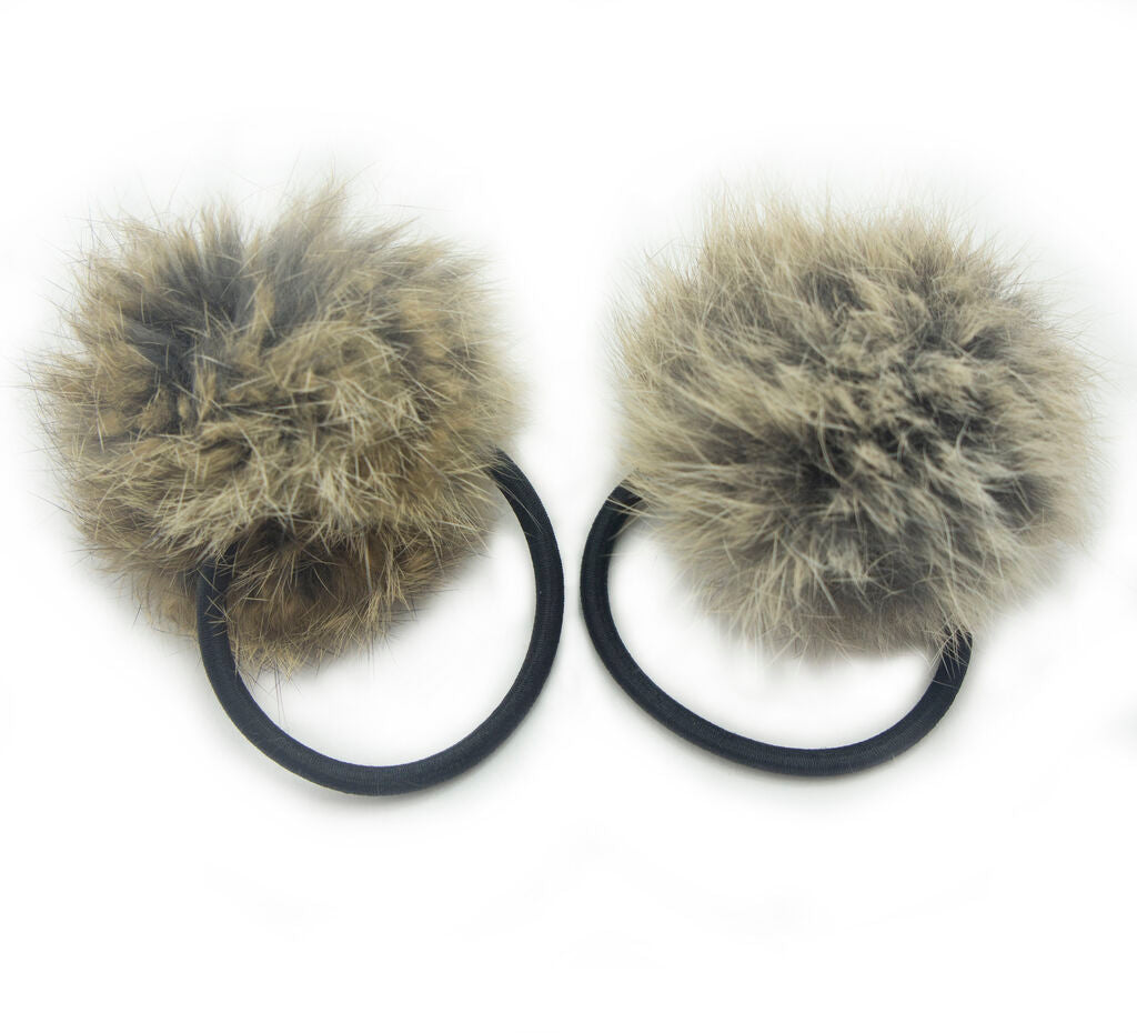 A Pair of Lovely Pom Pom Hair Bands, Decorative Pom Poms w/Band - 2 (Grey)