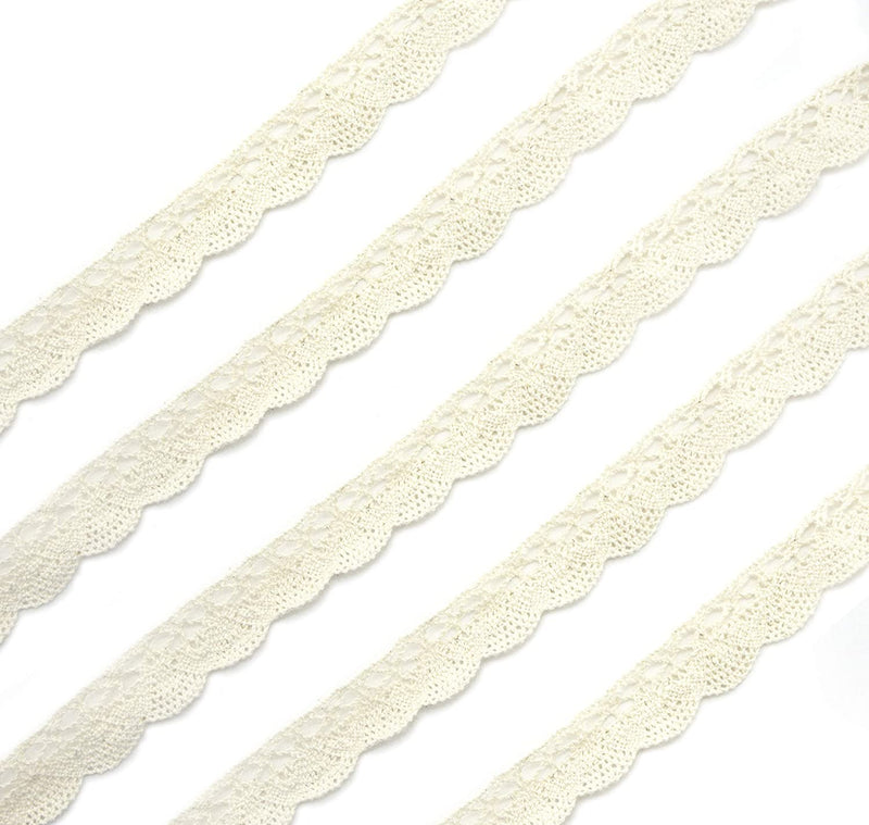 Natural cream cotton lace trim, 23mm wide on a roll.
