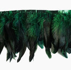 Emerald green double layer rooster feather trim displayed on a white background.